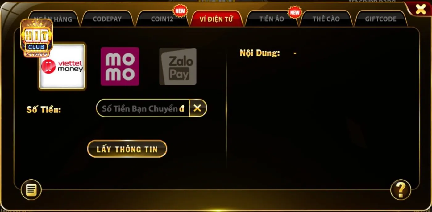 Phương thức nạp tiền qua ví điện tử tại Hitclub 